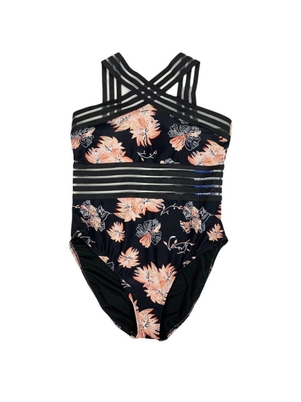 Floral Front Crossover One Piece Swimsuit Womens size 14